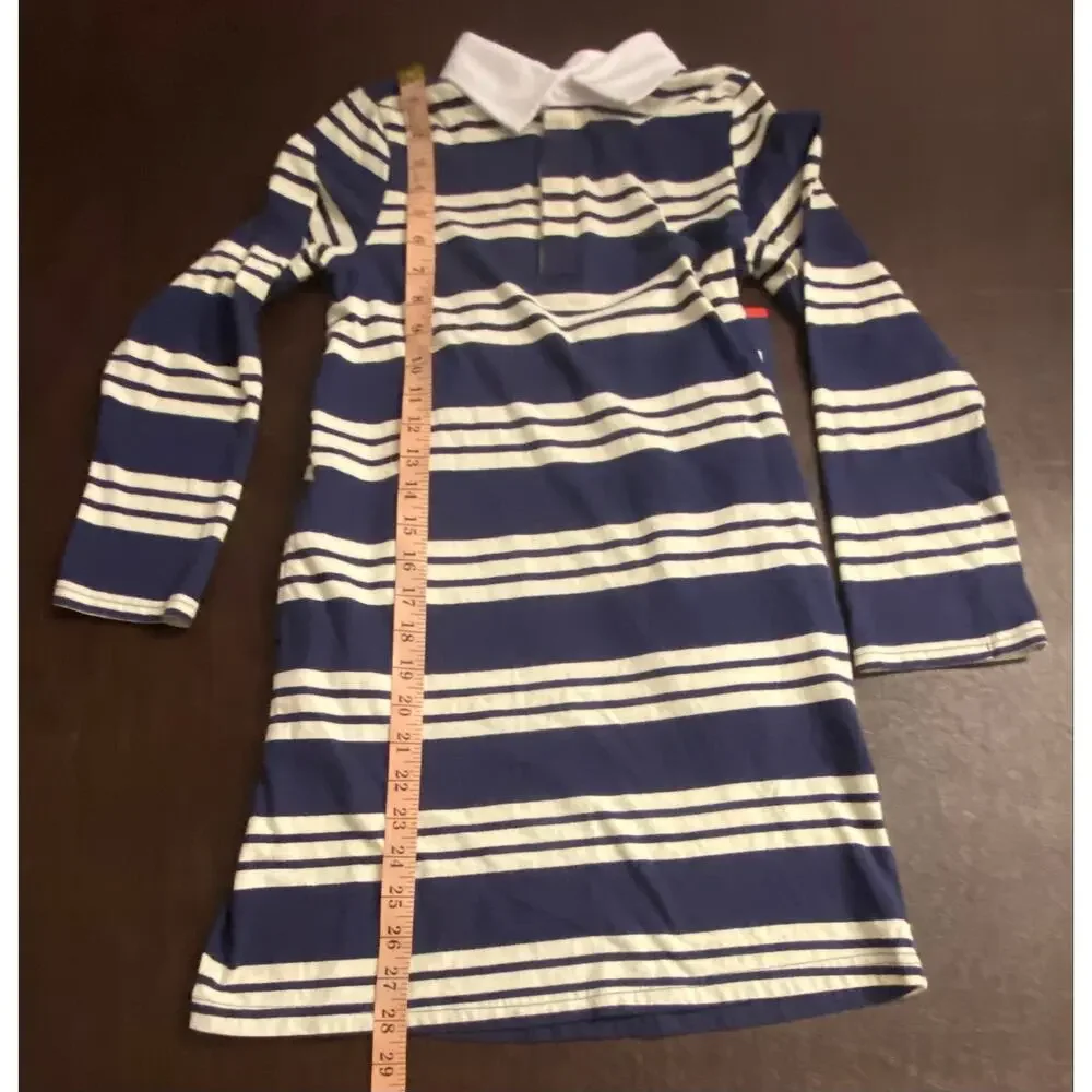 NWT Gap Kids Striped Polo Dress Navy White Long Sleeve Girl M 7/8 School Pockets